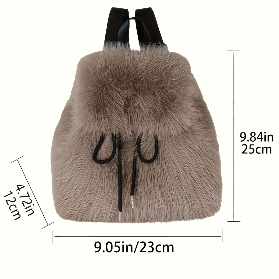 Sac à dos en fausse fourrure pour femme avec fermeture à cordon réglable Sac à dos pour usage formel décontracté Mini sac à dos Sac à texture douce