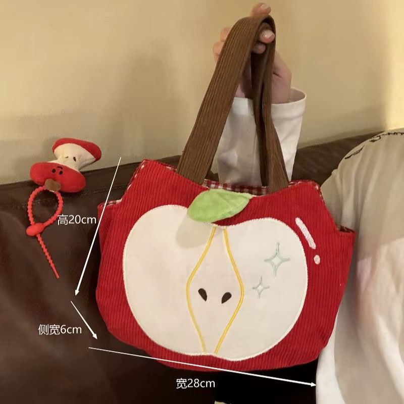 Sac à main pomme rouge créatif et mignon en velours côtelé