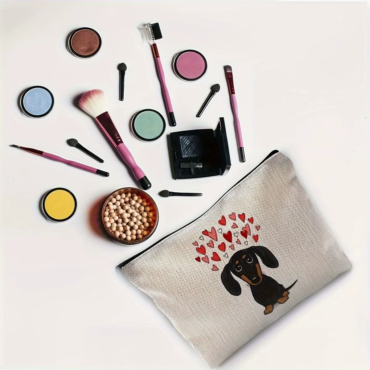 Sac à main pour chien teckel - Trousse de toilette de voyage avec motif visage et corps