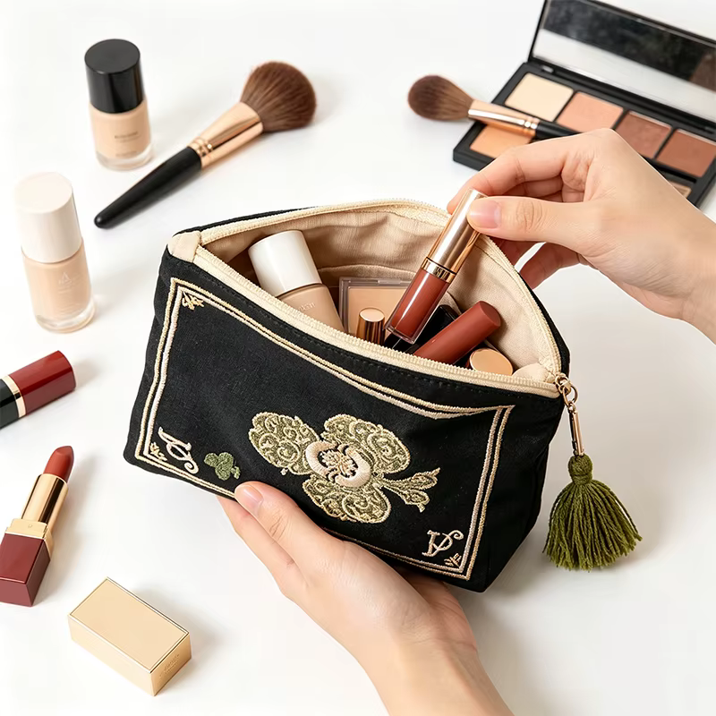 Pochette cosmétique brodée à la main de style japonais