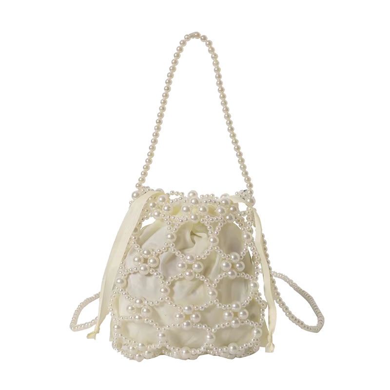 Sacs seau à perles blanches pour femmes