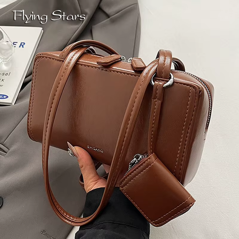 Sac à main marron en cuir PU pour femmes