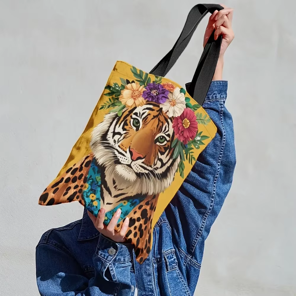 Sac fourre-tout élégant imprimé tigre et léopard