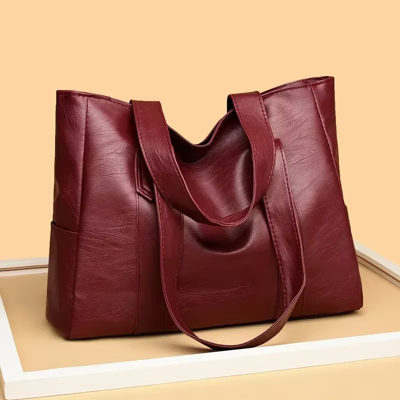 Grand sac cartable en cuir souple pour femmes, classique, couleur unie, Simple, décontracté, grande capacité, fourre-tout à bandoulière unique