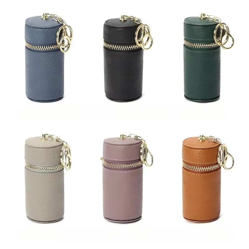 Mini sac de rouge à lèvres en cuir véritable avec porte-clés