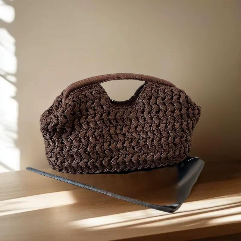 Sac à main en paille élégant pour femmes, sac à bandoulière polyvalent pour la plage, sacs tissés exquis sous le bras et de soirée, cadeau