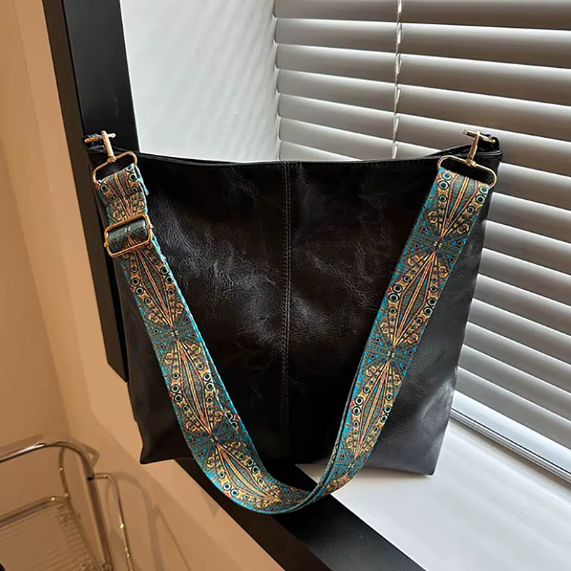 Sac à Bandoulière Vintage Solide de Grande Capacité pour Femme