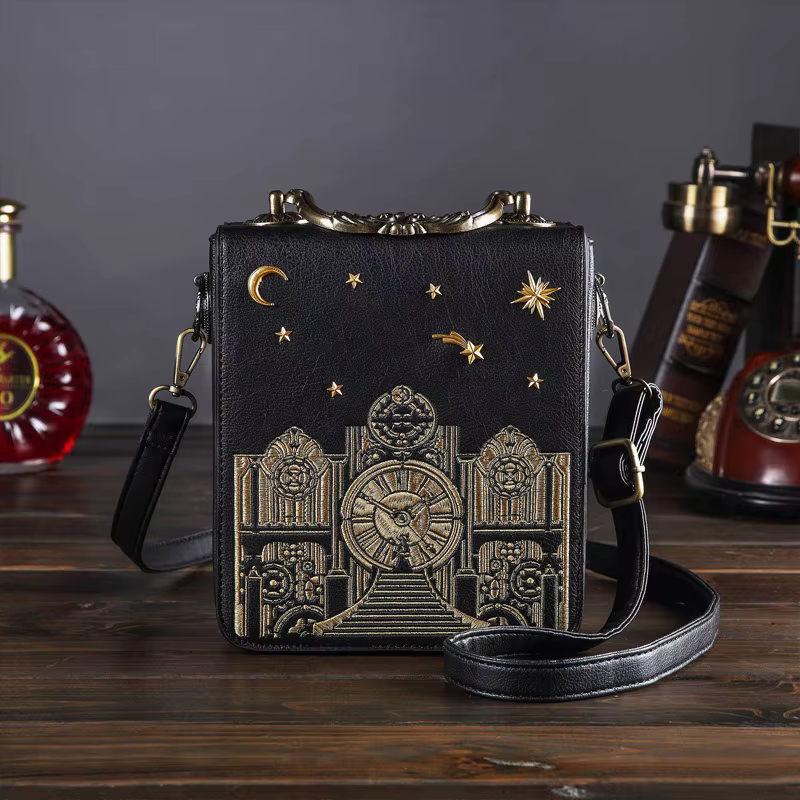 Le nouveau sac créatif pour femme est un sac à bandoulière rétro à main avec une véritable horloge et un petit sac carré brodé