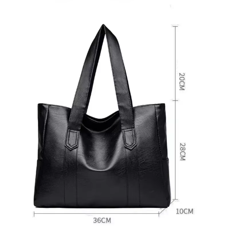 Grand sac cartable en cuir souple pour femmes, classique, couleur unie, Simple, décontracté, grande capacité, fourre-tout à bandoulière unique