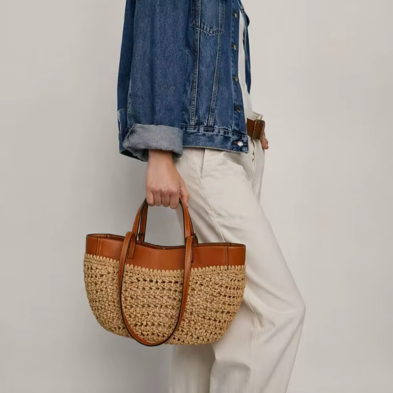 Petit sac fourre-tout tissé décontracté au design original, nouveau sac tissé à empiècements, sac de plage d'été, sac à bandoulière