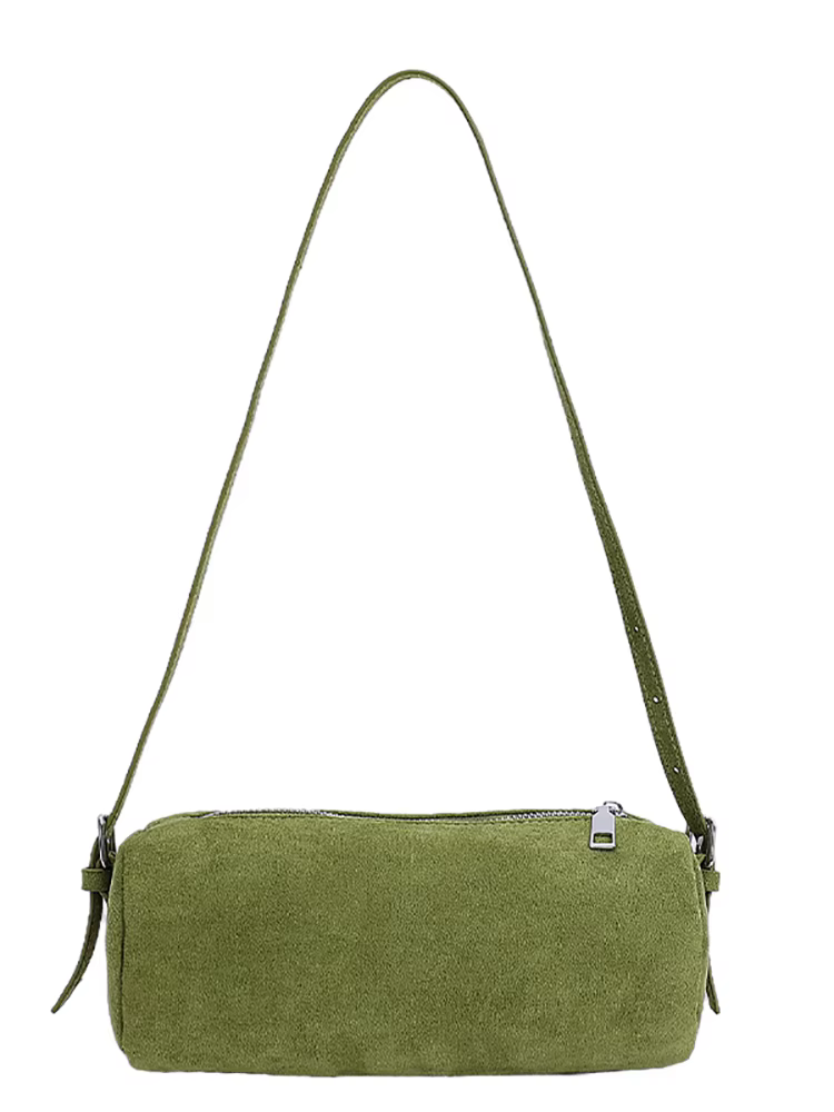 Sac cylindrique givré en daim de couleur unie pour femmes, sacs à bandoulière de grande capacité, tendance pour les déplacements et les Shopping