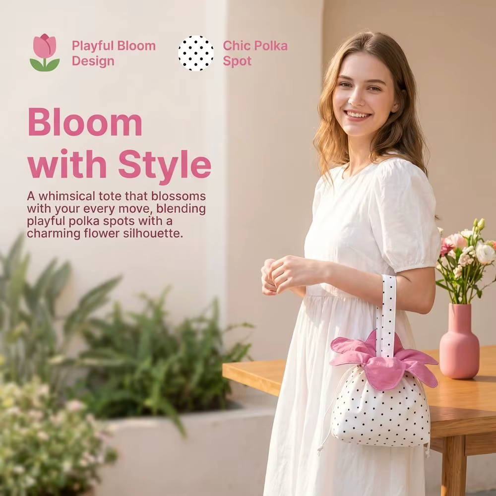 Sac bandoulière à cordon de serrage motif fleur