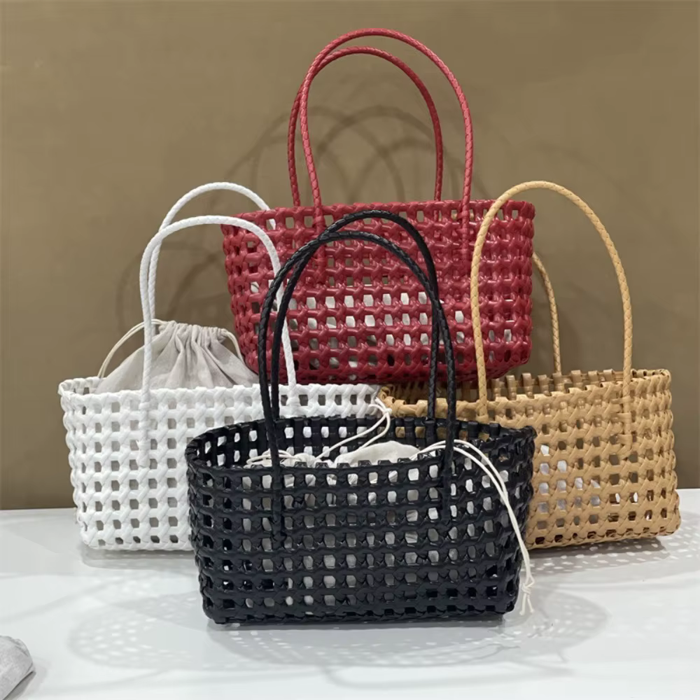 Sac cabas de plage en plastique tressé style campagnard bohème grande capacité pour femme en PVC