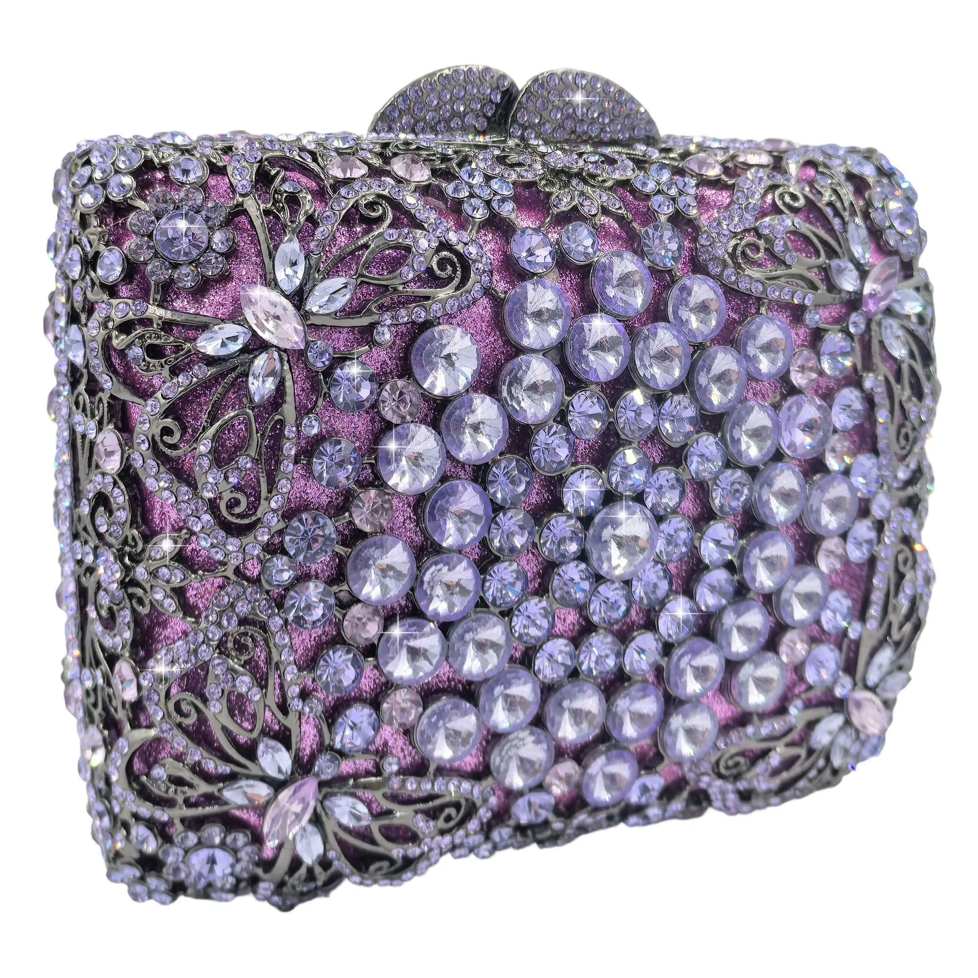 Boutique de FGG : Sacs à main de soirée lilas en strass pour femmes