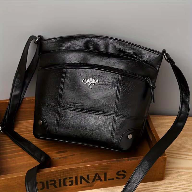 Sac bandoulière en cuir de style vintage avec compartiments multi-couches