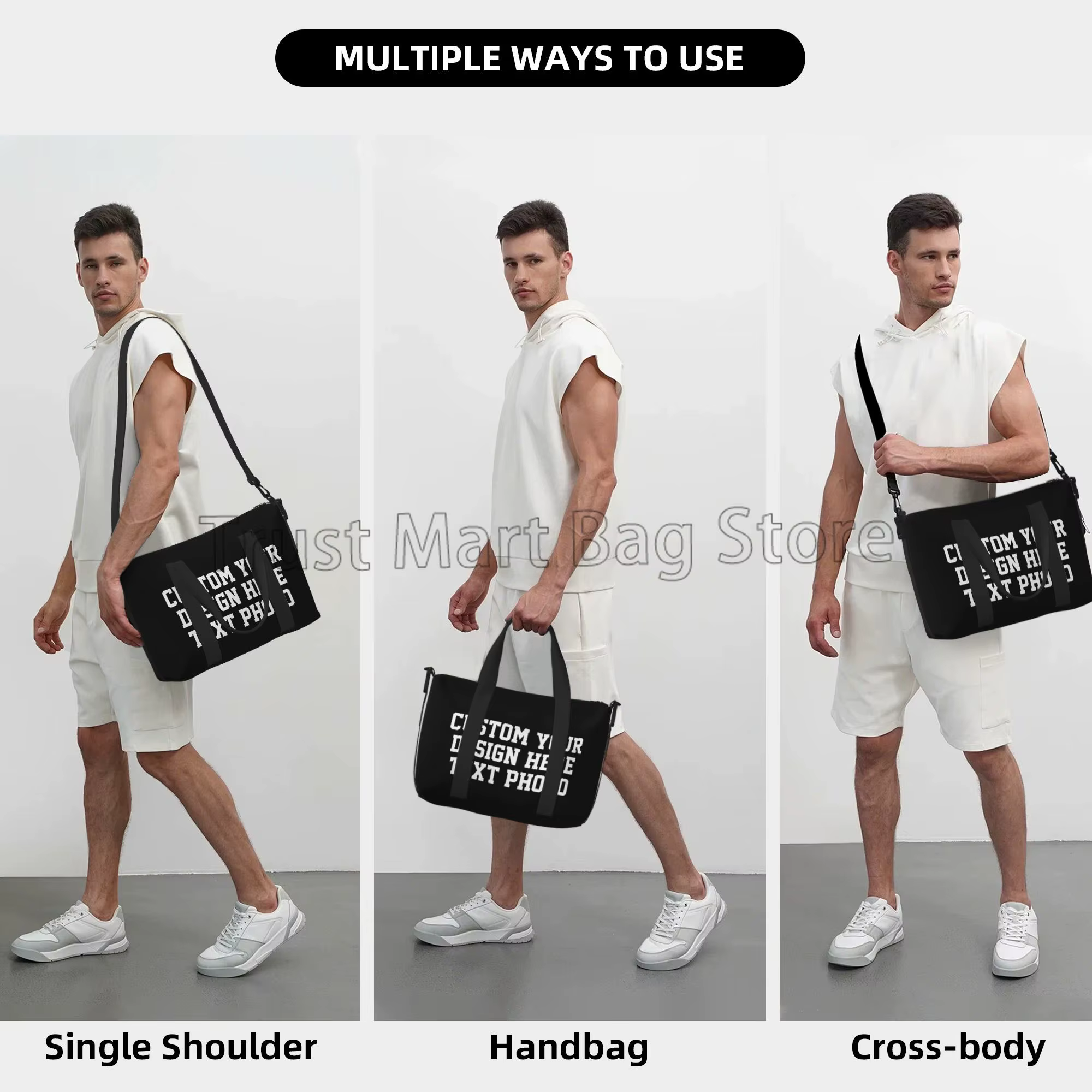 Personnalisez votre conception texte Photo impression sacs de sport personnalisé Durable week-end sac de nuit pour femmes hommes voyage sac de bagage
