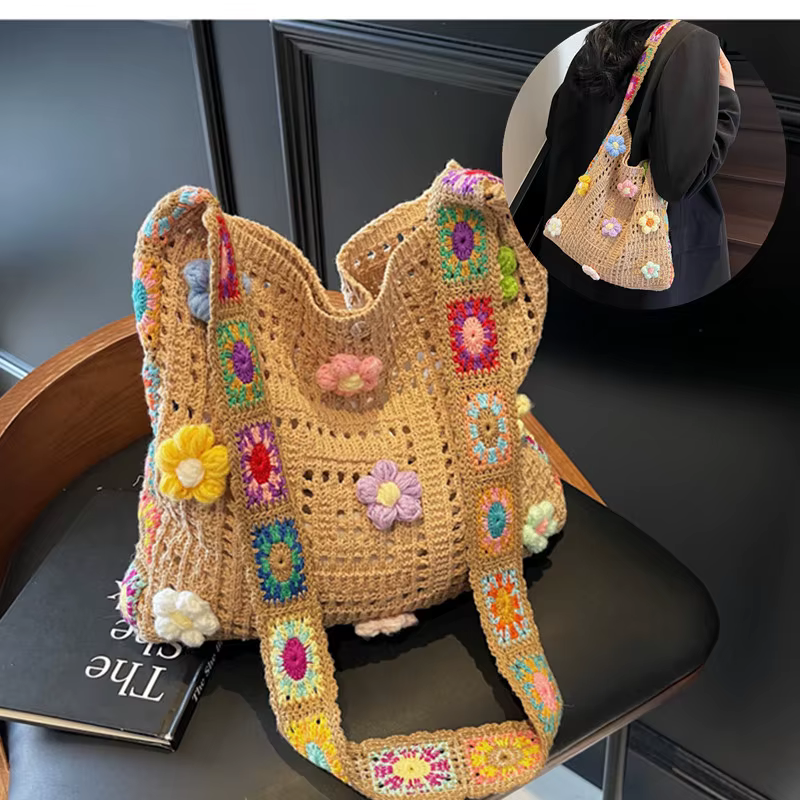 Sac à main bohème en crochet grande capacité pour femme