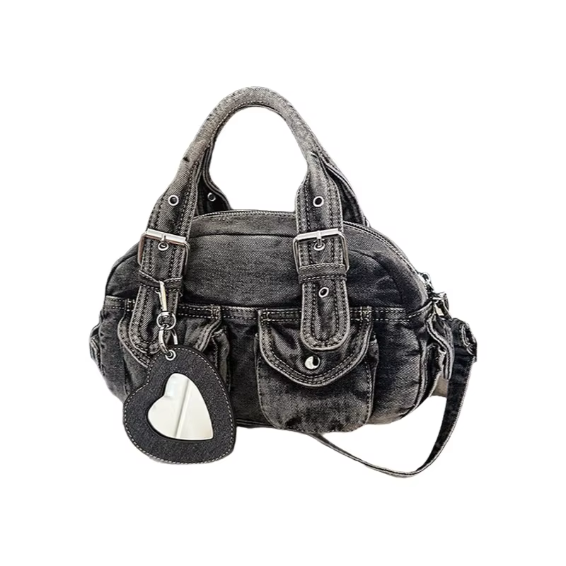 Sac bandoulière en jean délavé rétro pour femme