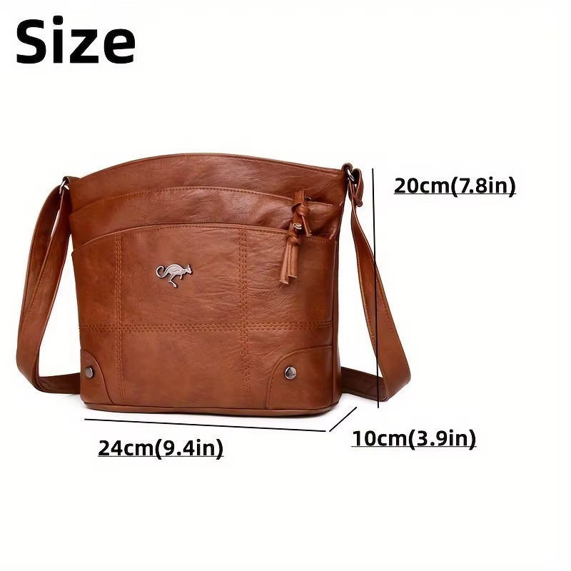 Sac bandoulière en cuir de style vintage avec compartiments multi-couches