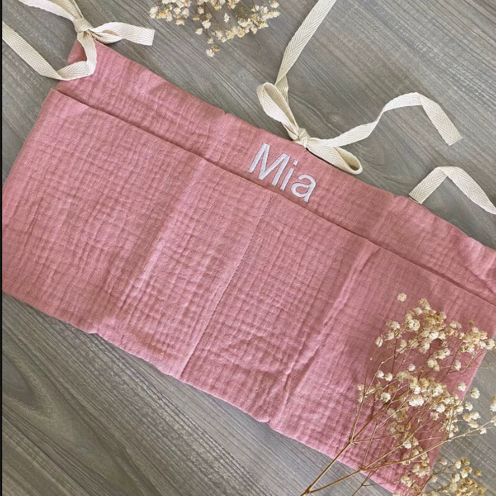 Sac de rangement personnalisé en coton brodé avec nom pour chariot à couches - Sac