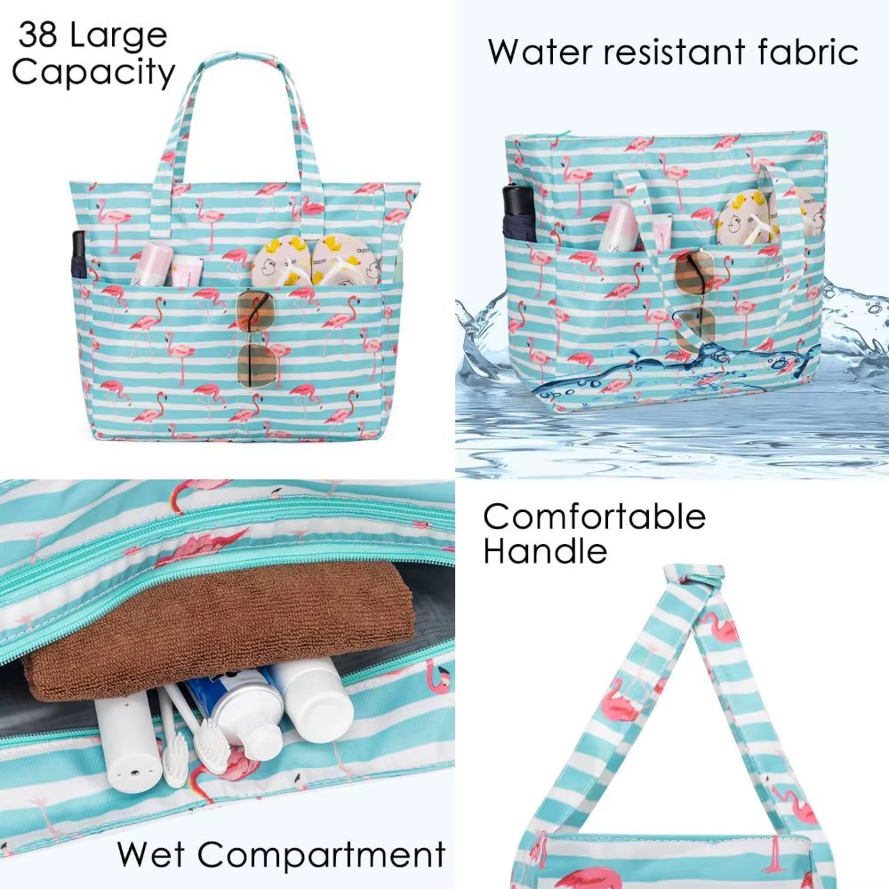 KABAQOO Sac de plage extra large imperméable et résistant au sable pour femme avec fermeture éclair et compartiment