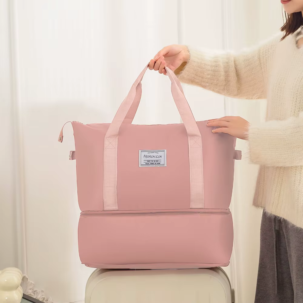 Sac de voyage double couche pliable et à la mode promotionnel ; Sac à main multifonctionnel organisateur de sac à bagages ; Sac de maternité extensible portable léger ; Sac de sport unisexe de séparat