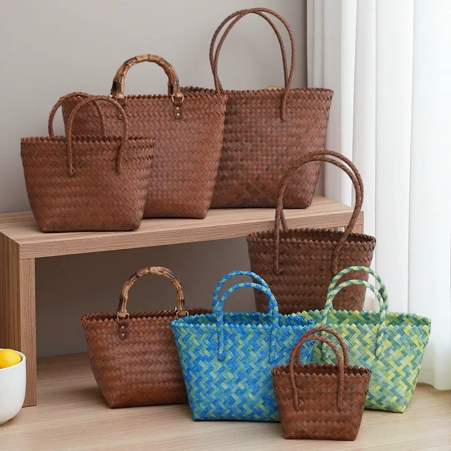 Sac fourre-tout rétro en osier marron pour femme