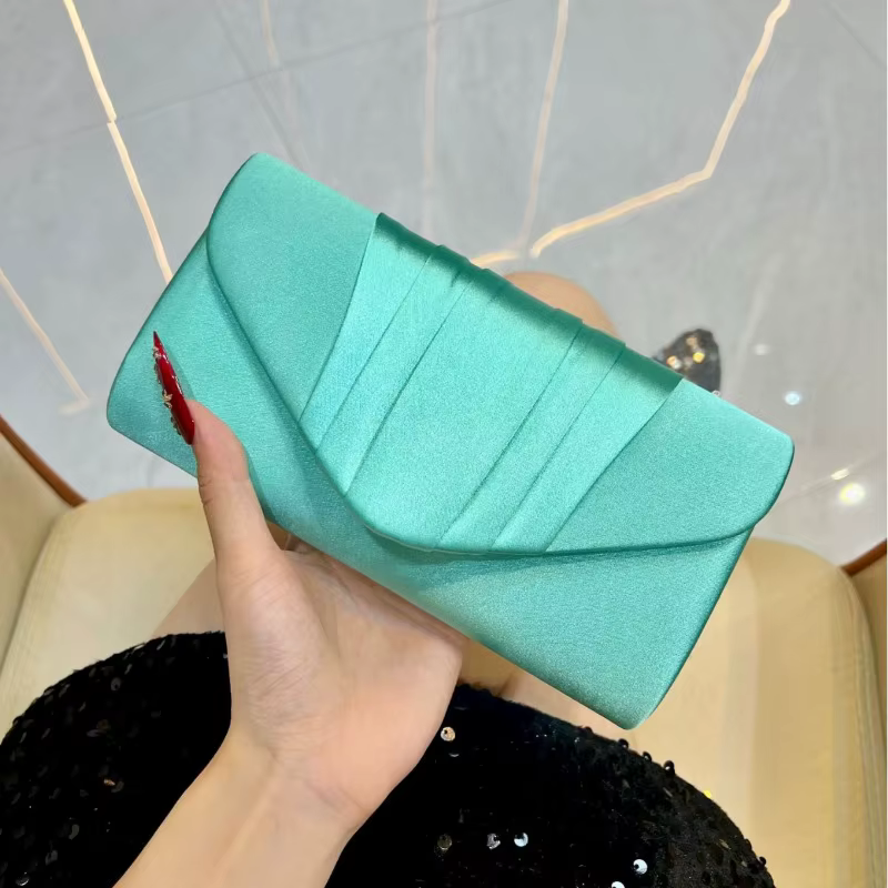 Sac de soirée élégant en Satin vert Turquoise pour femmes