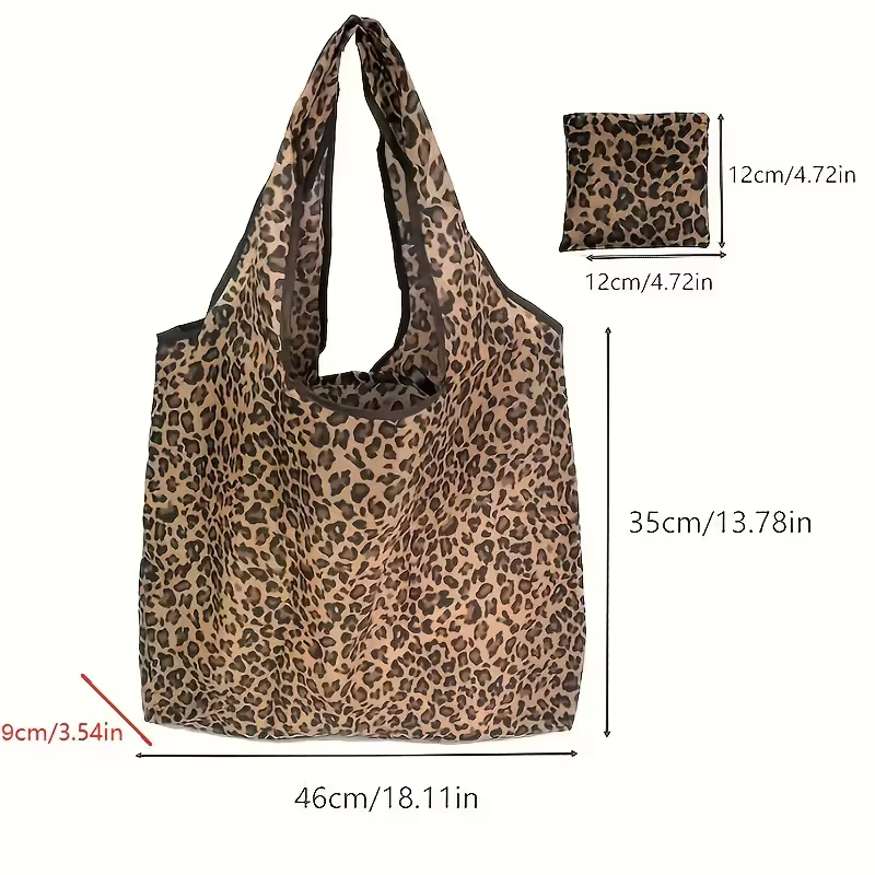Sac de courses pliable à imprimé léopard - Sac en nylon léger et étanche avec poignées robustes pour l'épicerie et le supermarché