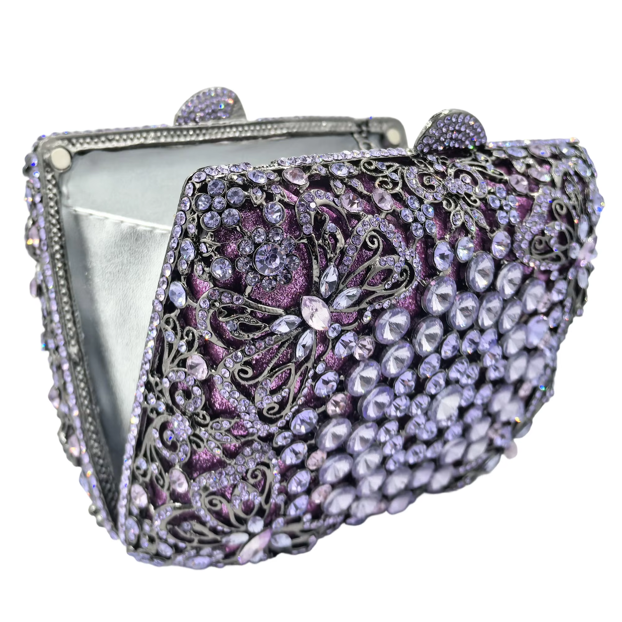 Boutique de FGG : Sacs à main de soirée lilas en strass pour femmes