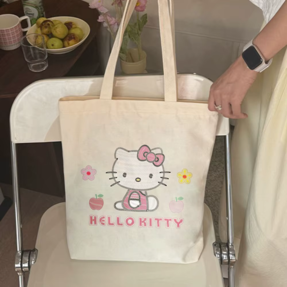 Sac fourre-tout Kawaii Hello Kitty - Sac à main en toile sur le thème des pastels