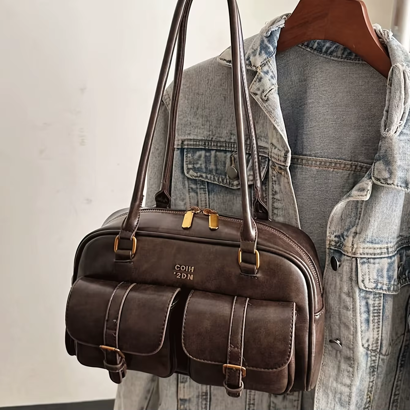 Sac à main multi-poches marron café pour femmes