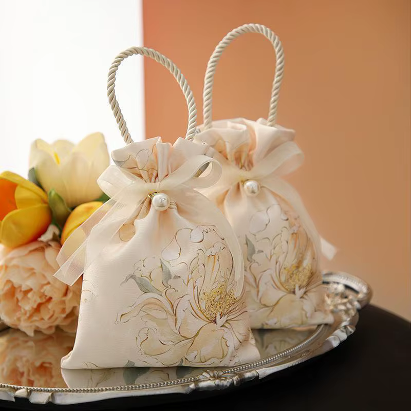 1 pièce Sac fourre-tout cadeau à cordon avec nœud floral élégant pour femmes