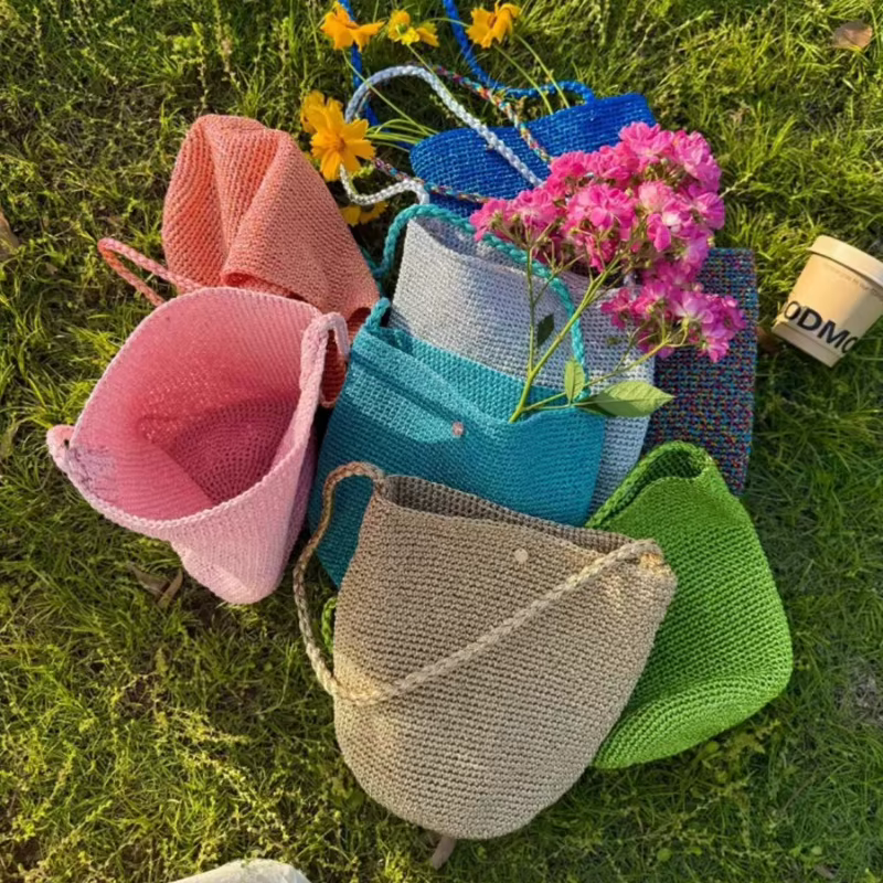 Nouveau sac seau grande capacité tressé à la main