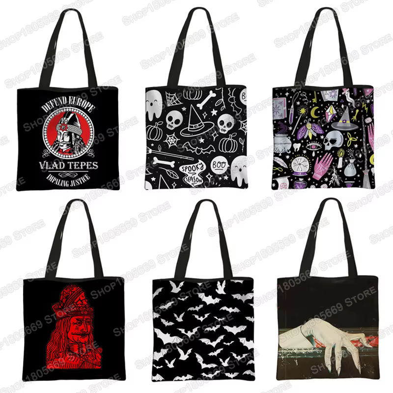 Vampire VLAD TEPES sacs à bandoulière femmes sac à main gothique chauve-souris fantôme fourre-tout décontractés sac réutilisable dames sac à provisions
