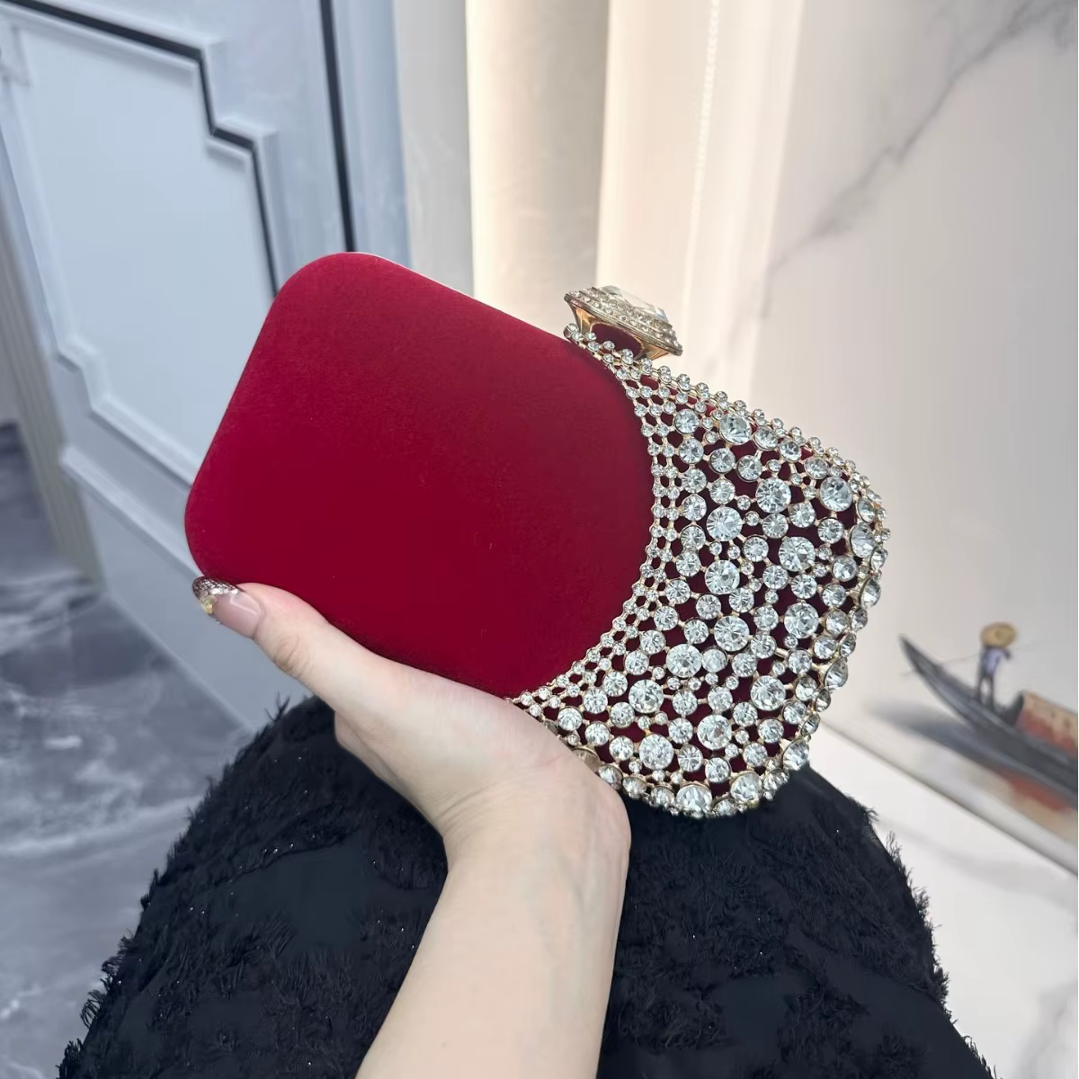 Pochette de soirée rétro diamant intégré pour femmes