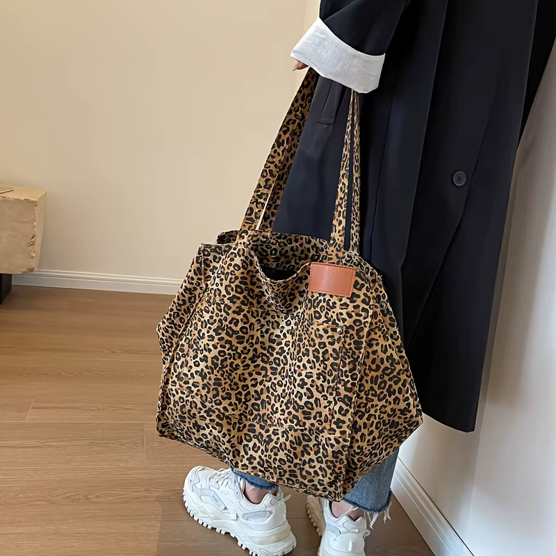 Sac fourre-tout élégant imprimé léopard pour femmes