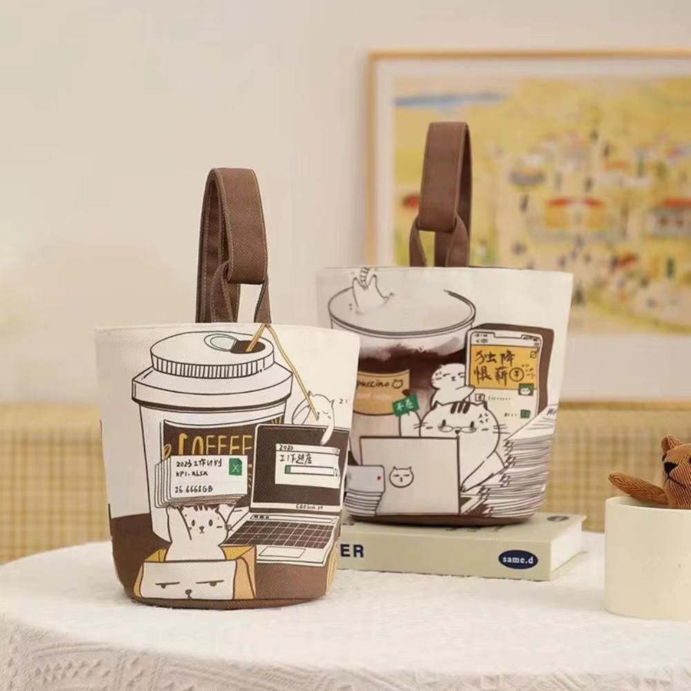 Sac seau de chat de café de dessin animé de grande capacité
