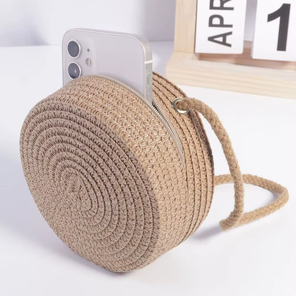 Mini sac en paille avec nœud en dentelle