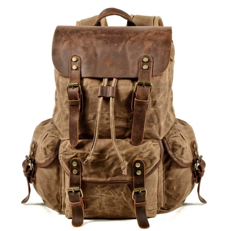 Nesitu – sacs à dos Vintage A4 en cuir véritable et toile cirée pour femmes et hommes