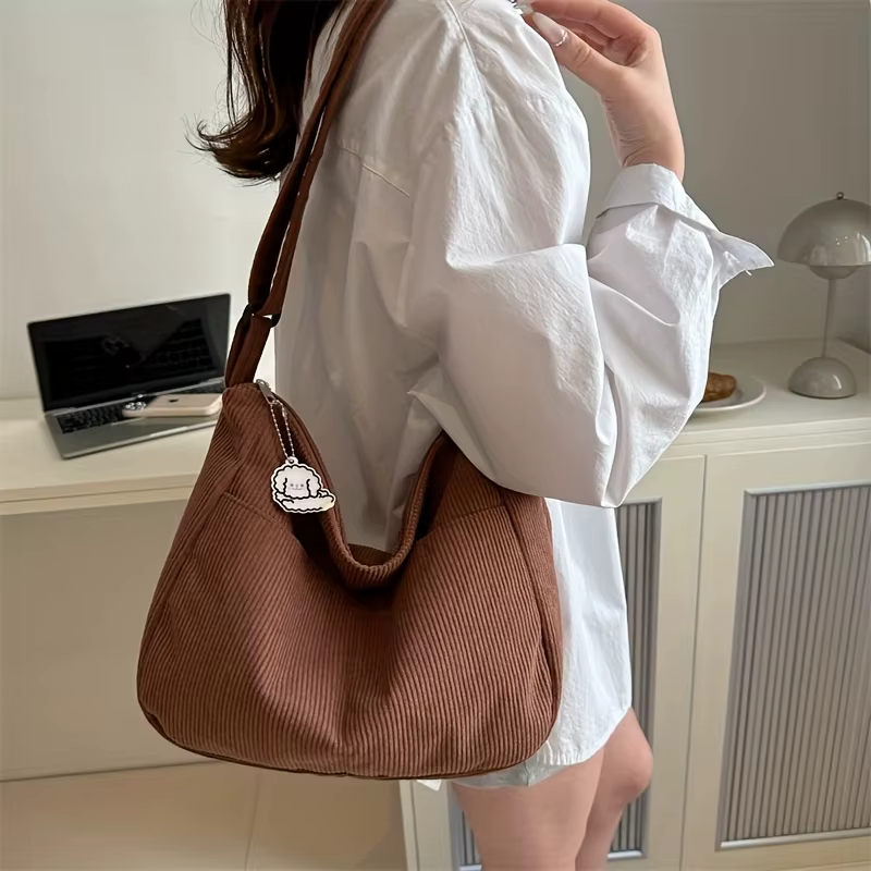 Sac à bandoulière en velours côtelé pour femmes