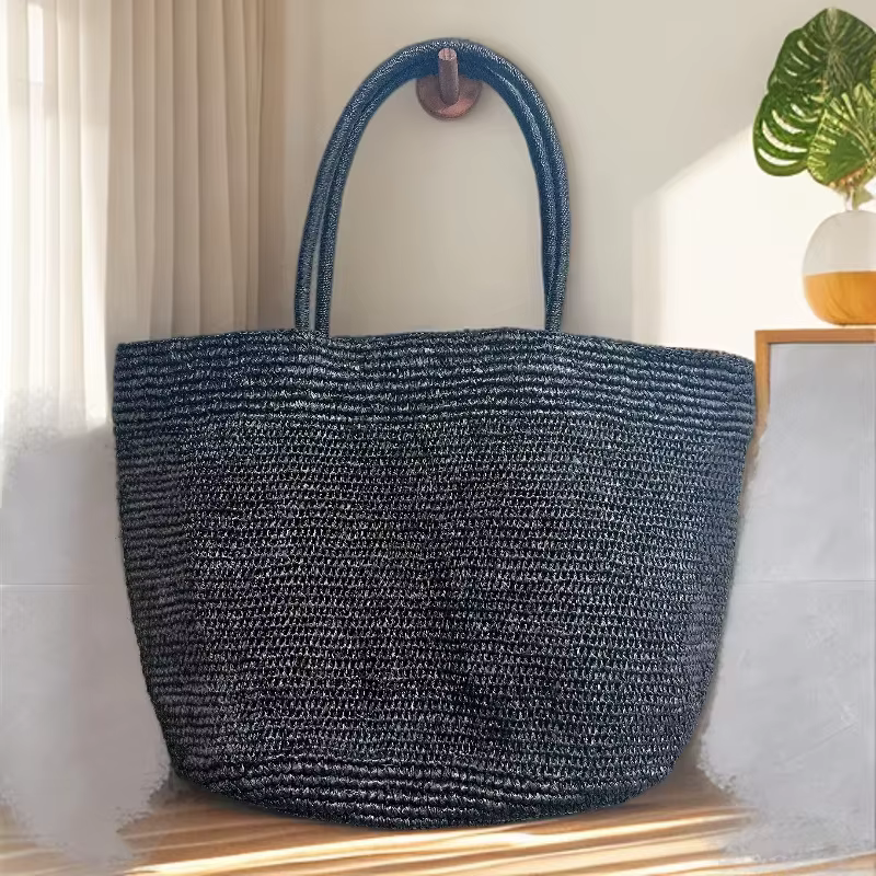 Nouveau Sac Fourre-tout Grande Capacité en Raphia Vert Fait Main 2026 – Sac de Plage en Paille Naturelle Tressé Designer pour Femme – Sac à Bandoulière Tendance