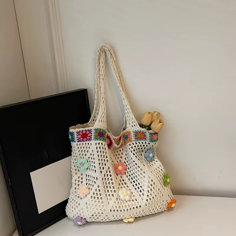 Sac fourre-tout de plage à fleurs au Crochet