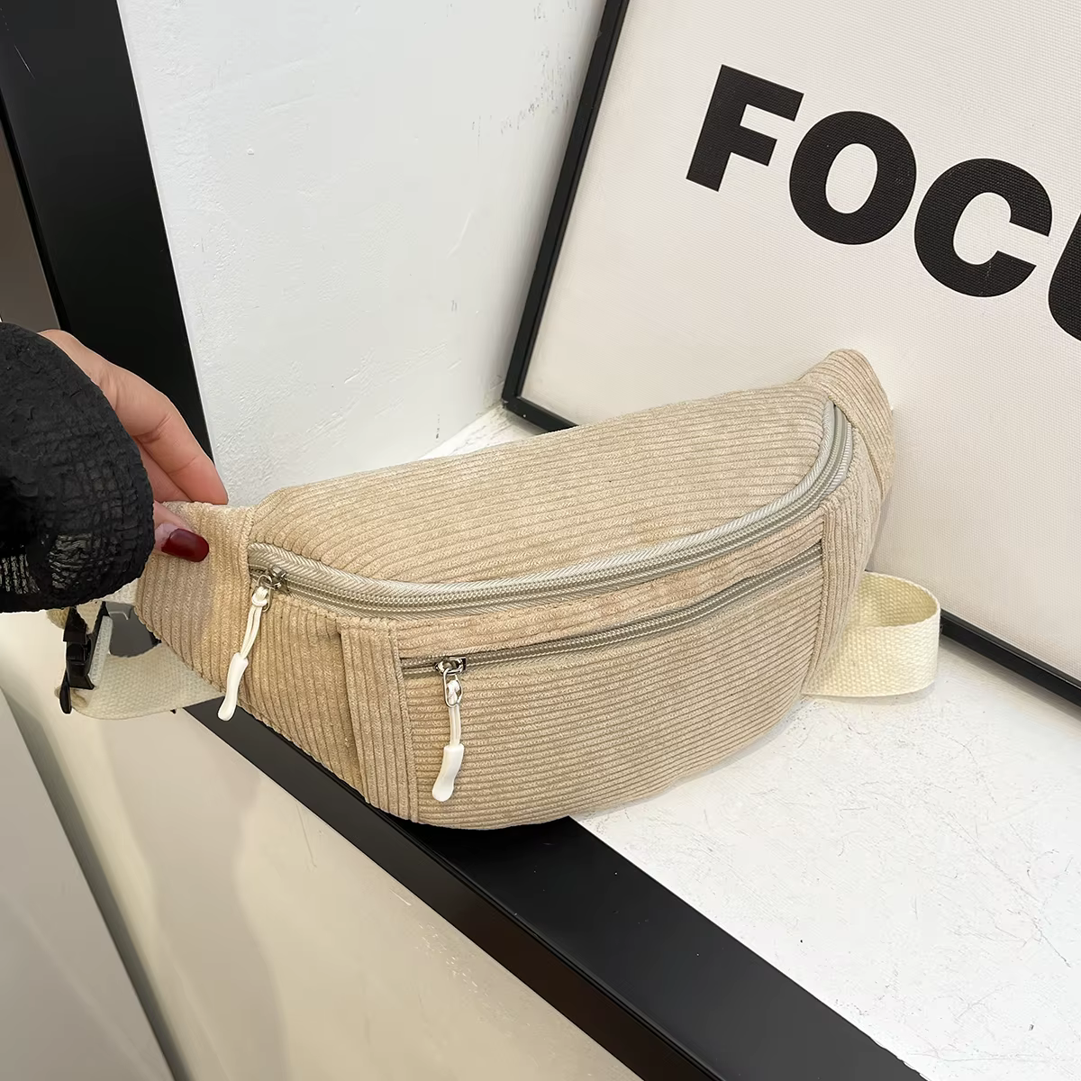 Femmes taille sac velours côtelé étudiant épaule sac à main bandoulière poitrine