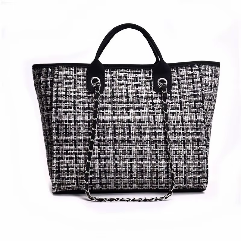 Nouveau Sac à Main Coréen pour Femme 2026 – Sac Seau Tendance à Carreaux Contrastants avec Chaîne