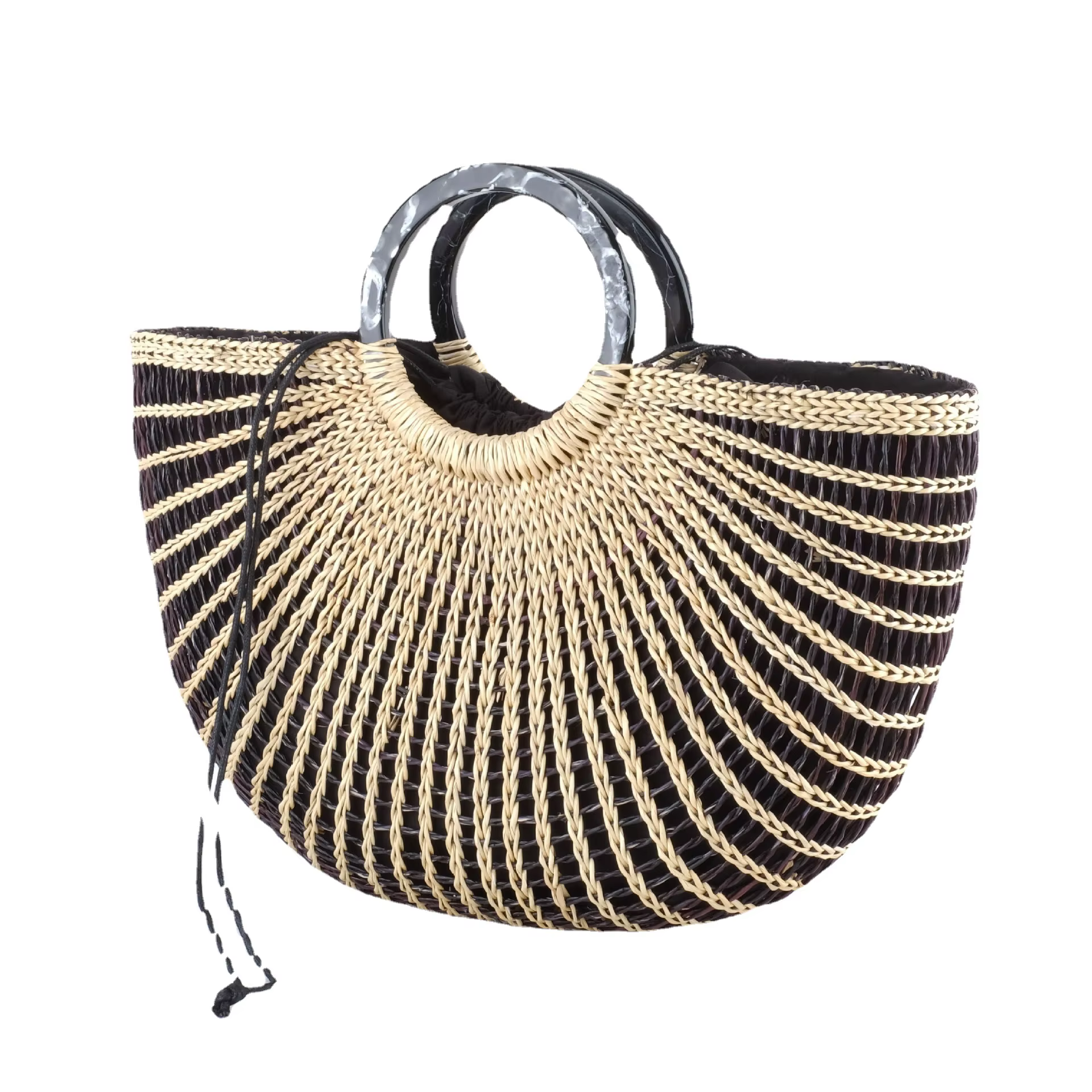 Sac de plage en paille tressé style Ins pour femme avec cordon de serrage