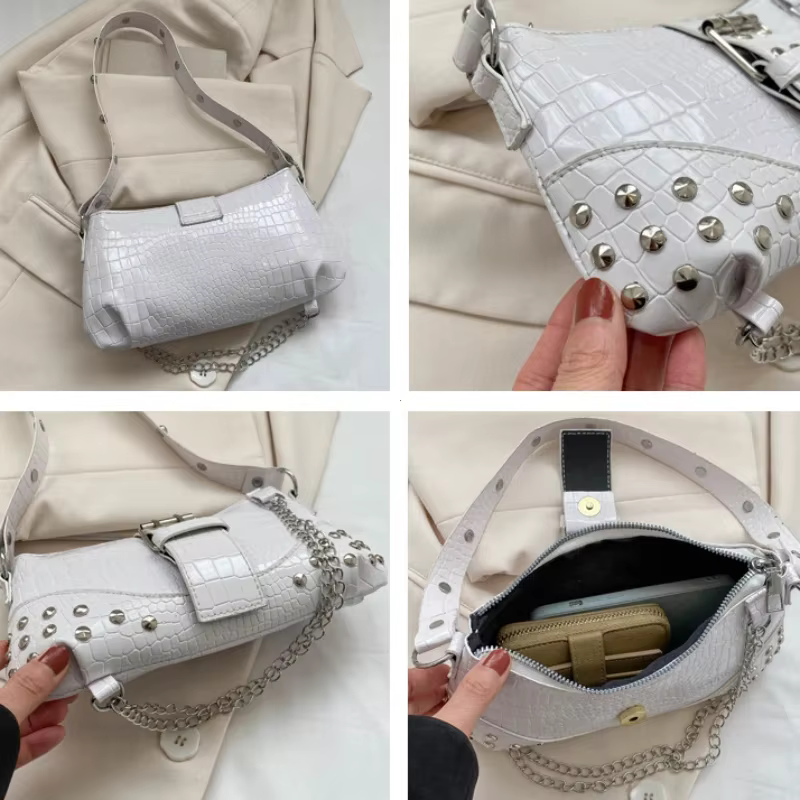 Sac à bandoulière gothique pour femmes, sac à main Style Cool, tendance Rock pour filles, chaîne à rivets Y2K pour voyage, vacances, quotidien
