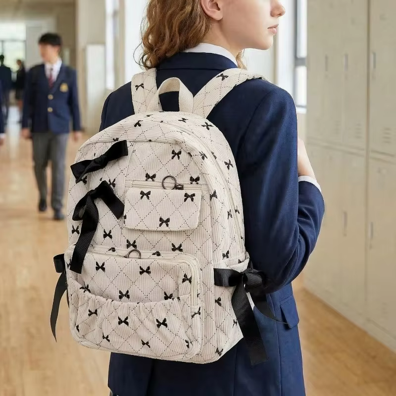 Sac à dos en velours côtelé pour femmes et filles