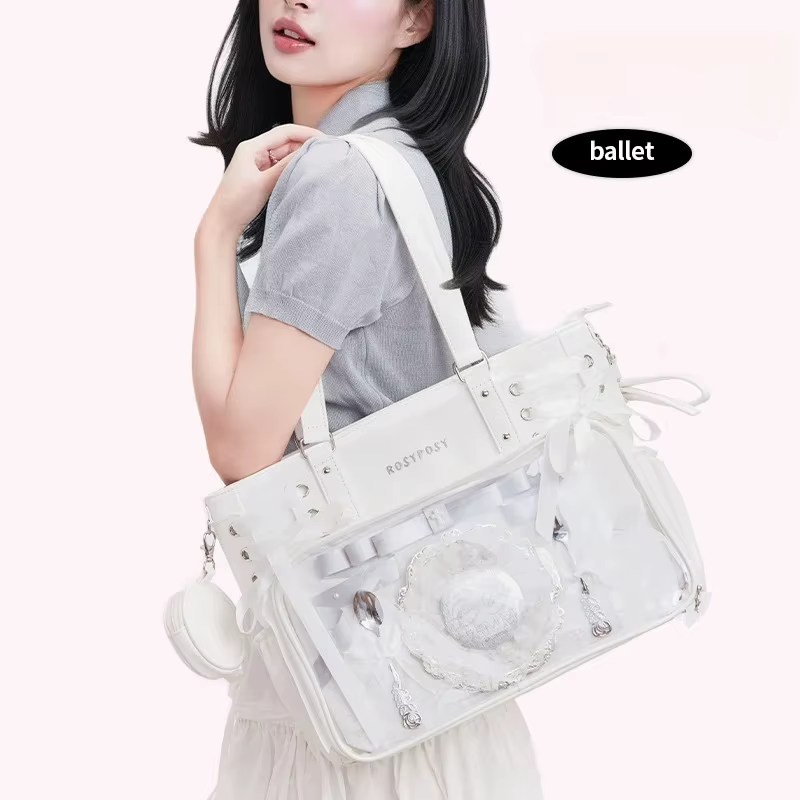 Bandage Bow Ita Sac haute capacité sous les bras Sac Femme douce fille Transparent Bolsos Mujer sacs à bandoulière