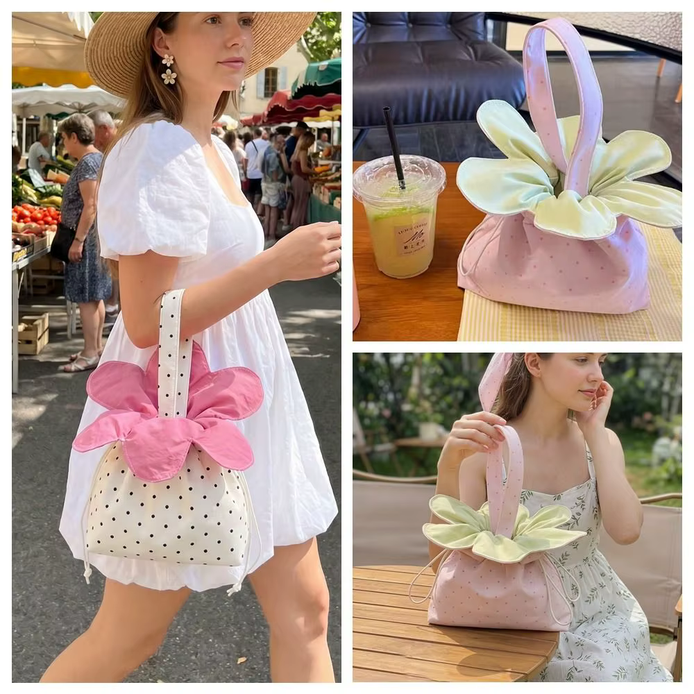 Sac bandoulière à cordon de serrage motif fleur